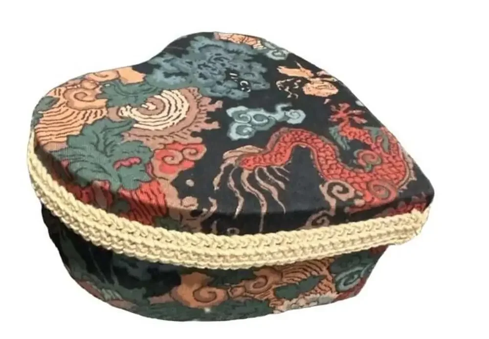 Heart Shaped Storage Box with Asian Dragon and Floral Tapestry Fabric